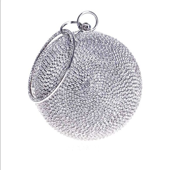 Rhinestone Ball Shaped Purse Clutch Ring Handle Party Evening Bag with Chain - Picture 1 of 5